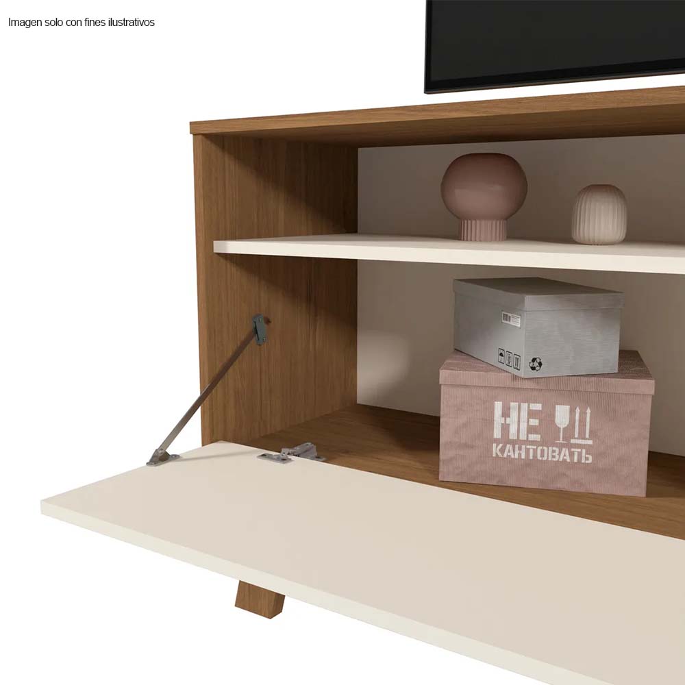 Mesa para TV Olinda para hasta 65" color blanco apagado / almendra.