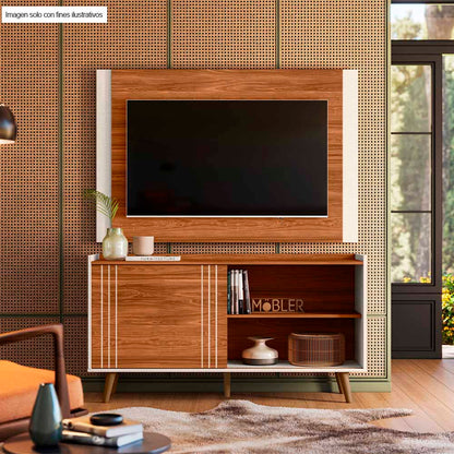 Mesa para TV hasta 50" modelo New Austin color canela miel / perla metalizada