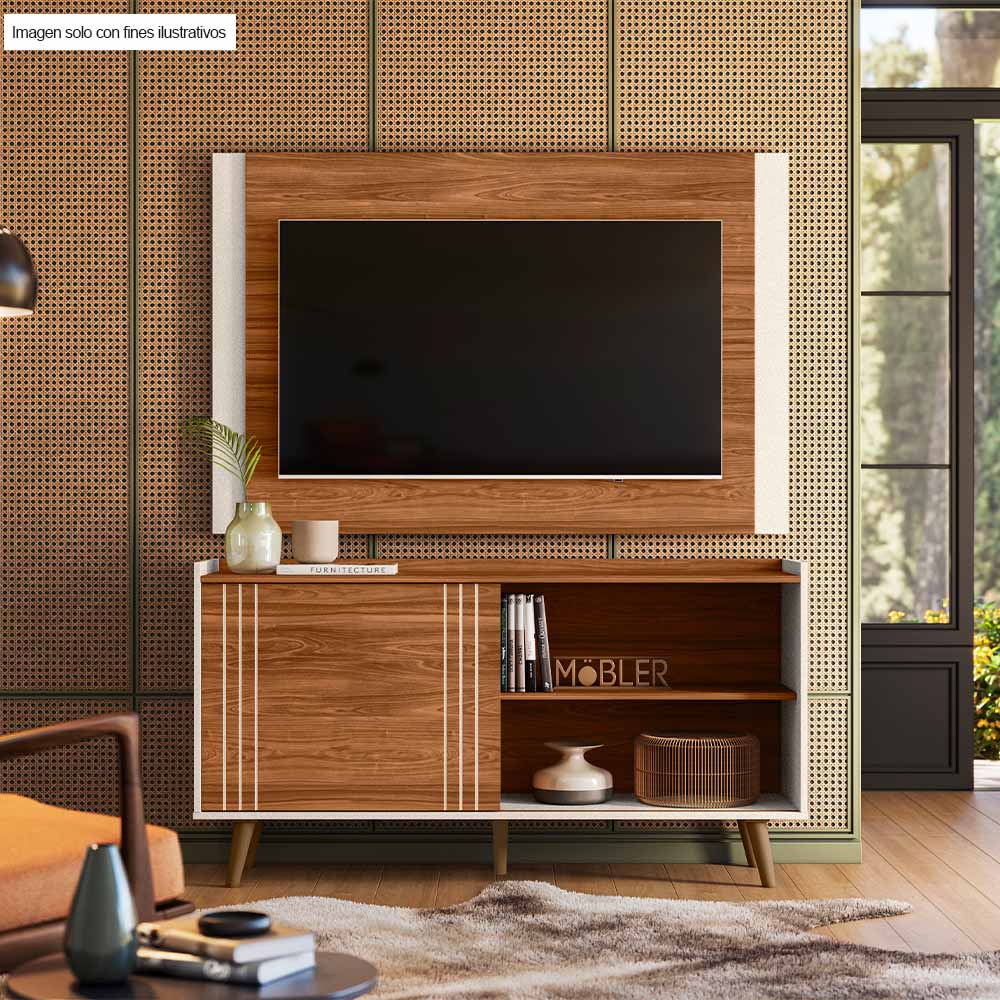 Mesa para TV hasta 50" modelo New Austin color canela miel / perla metalizada