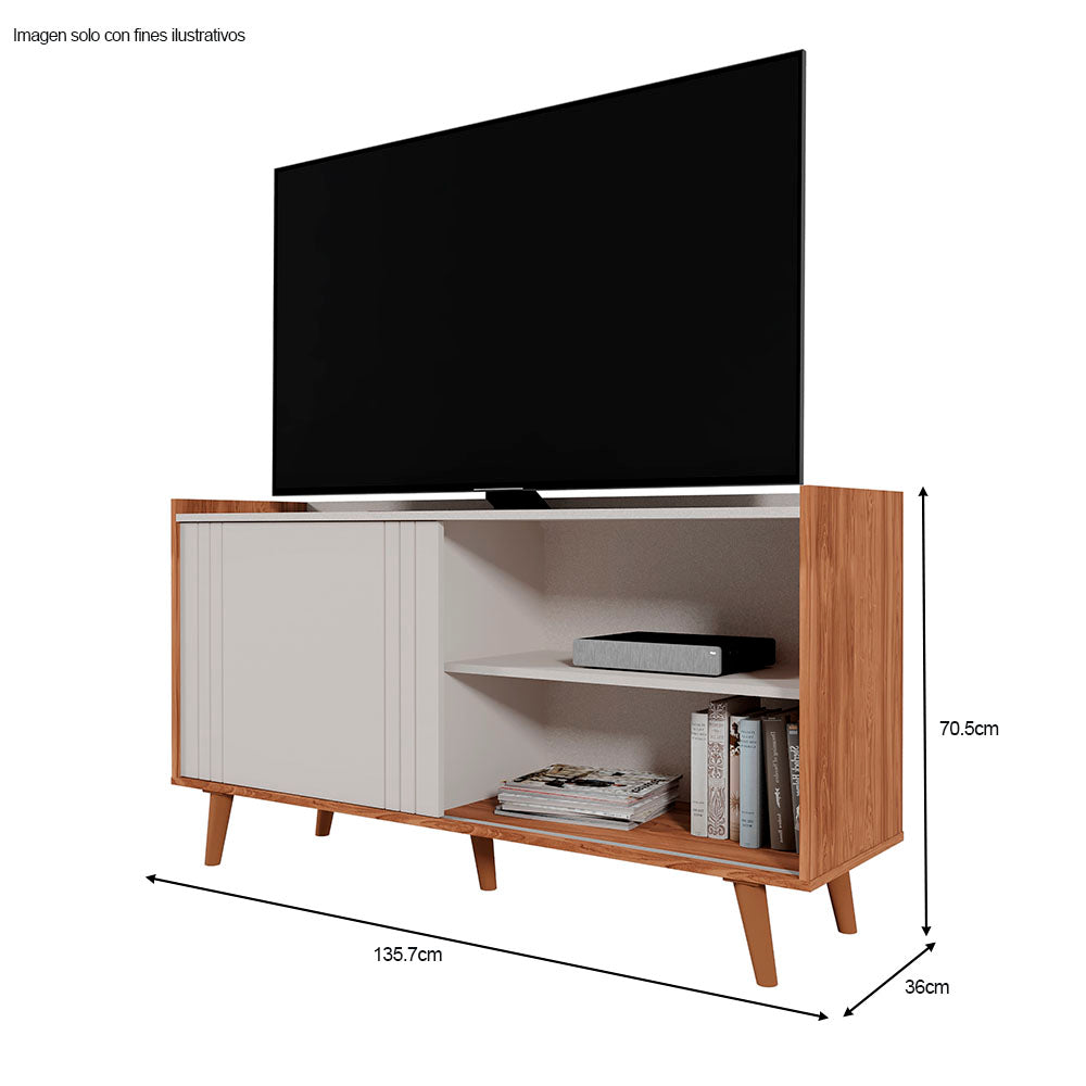 Mesa para TV hasta 50" modelo New Austin color perla metalizado / canela miel