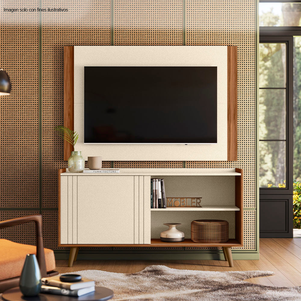 Mesa para TV hasta 50" modelo New Austin color perla metalizado / canela miel