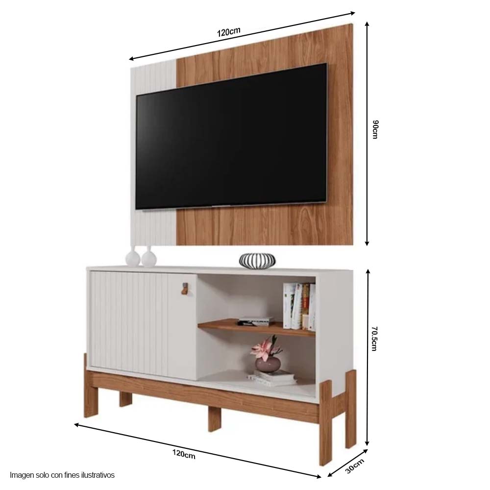Combo de panel aéreo y mesa para TV de hasta 45" color canela miel / blanco