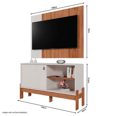 Combo de panel aéreo y mesa para TV de hasta 45" color canela miel / blanco