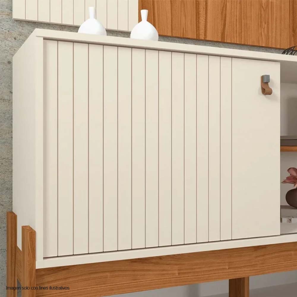 Combo de panel aéreo y mesa para TV de hasta 45" color canela miel / blanco