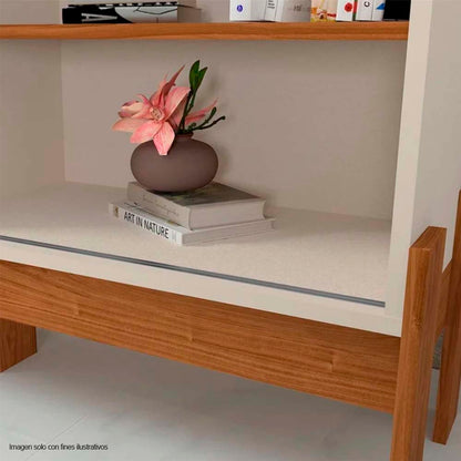 Combo de panel aéreo y mesa para TV de hasta 45" color canela miel / blanco
