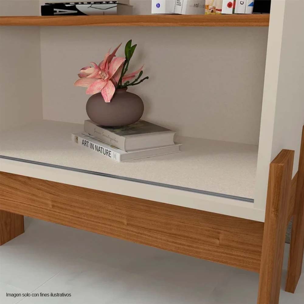 Combo de panel aéreo y mesa para TV de hasta 45" color canela miel / blanco