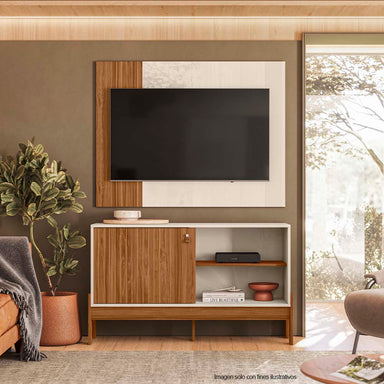 Combo de panel aéreo y mesa para TV de hasta 45" color perla metalizado / miel