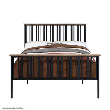 Cama tamaño Full modelo Zudora, color roble antiguo y acabado negro