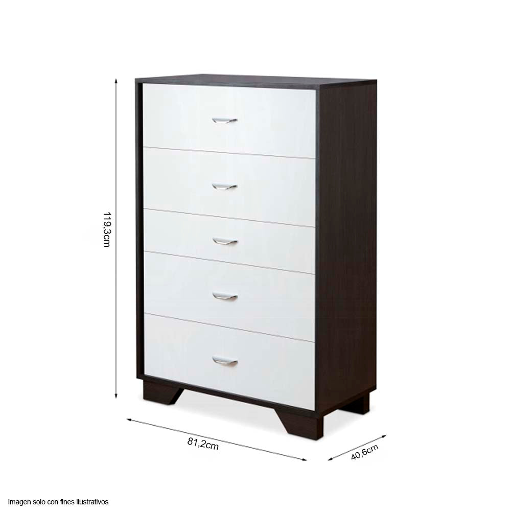Gavetero 5 cajones modelo Eloy color blanco y expresso