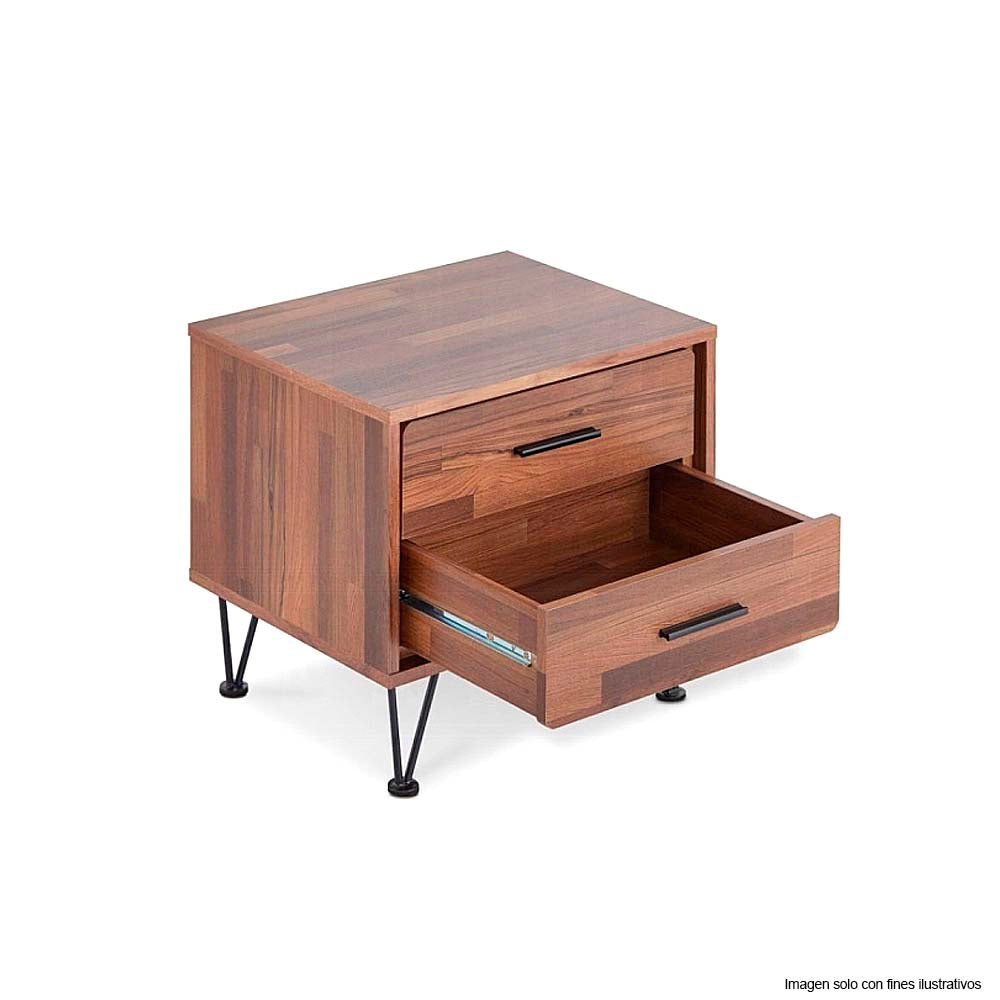 Mesa de noche 2 cajones modelo Deoss color nogal