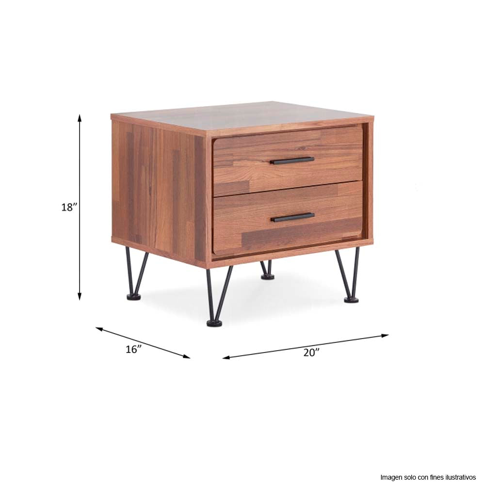 Mesa de noche 2 cajones modelo Deoss color nogal
