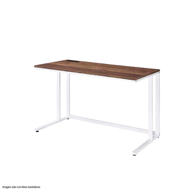 Escritorio Tyrese color nogal y blanco con puertos y enchufes incorporados