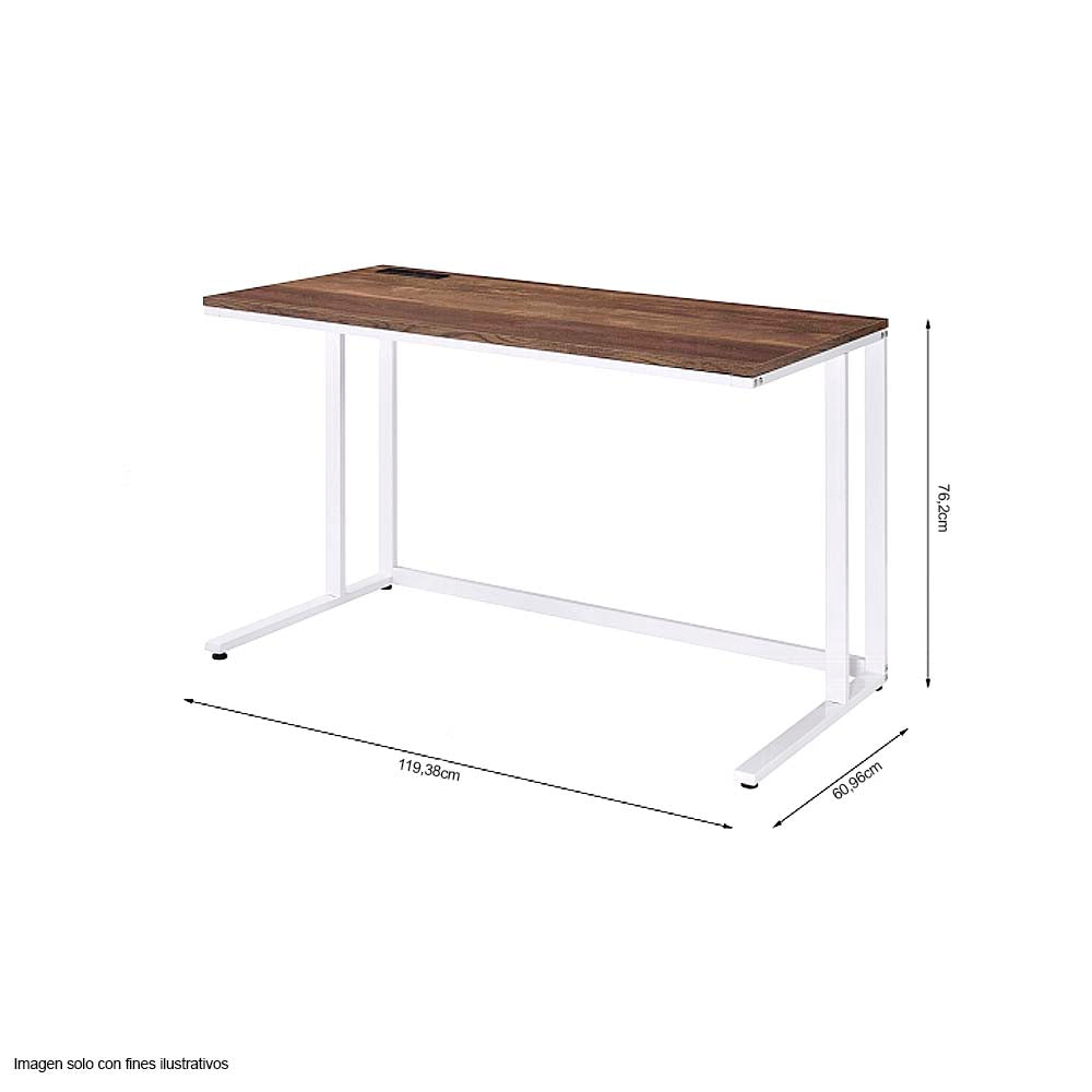 Escritorio Tyrese color nogal y blanco con puertos y enchufes incorporados