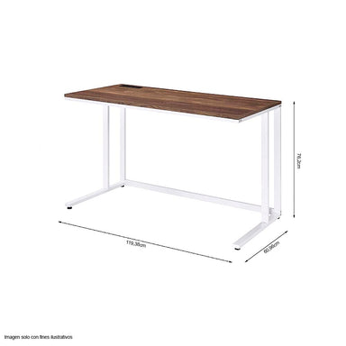 Escritorio Tyrese color nogal y blanco con puertos y enchufes incorporados