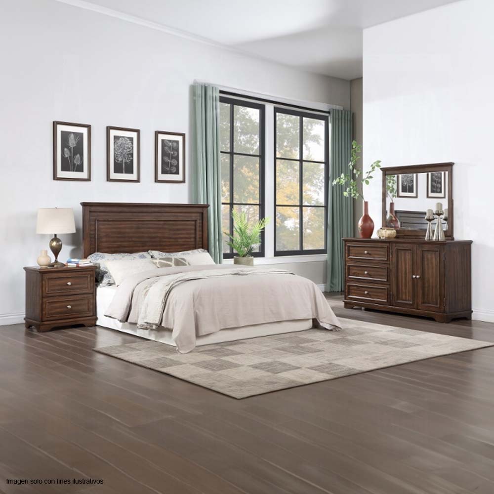 Juego de cama Queen 4 piezas Franklin color nogal cepillado