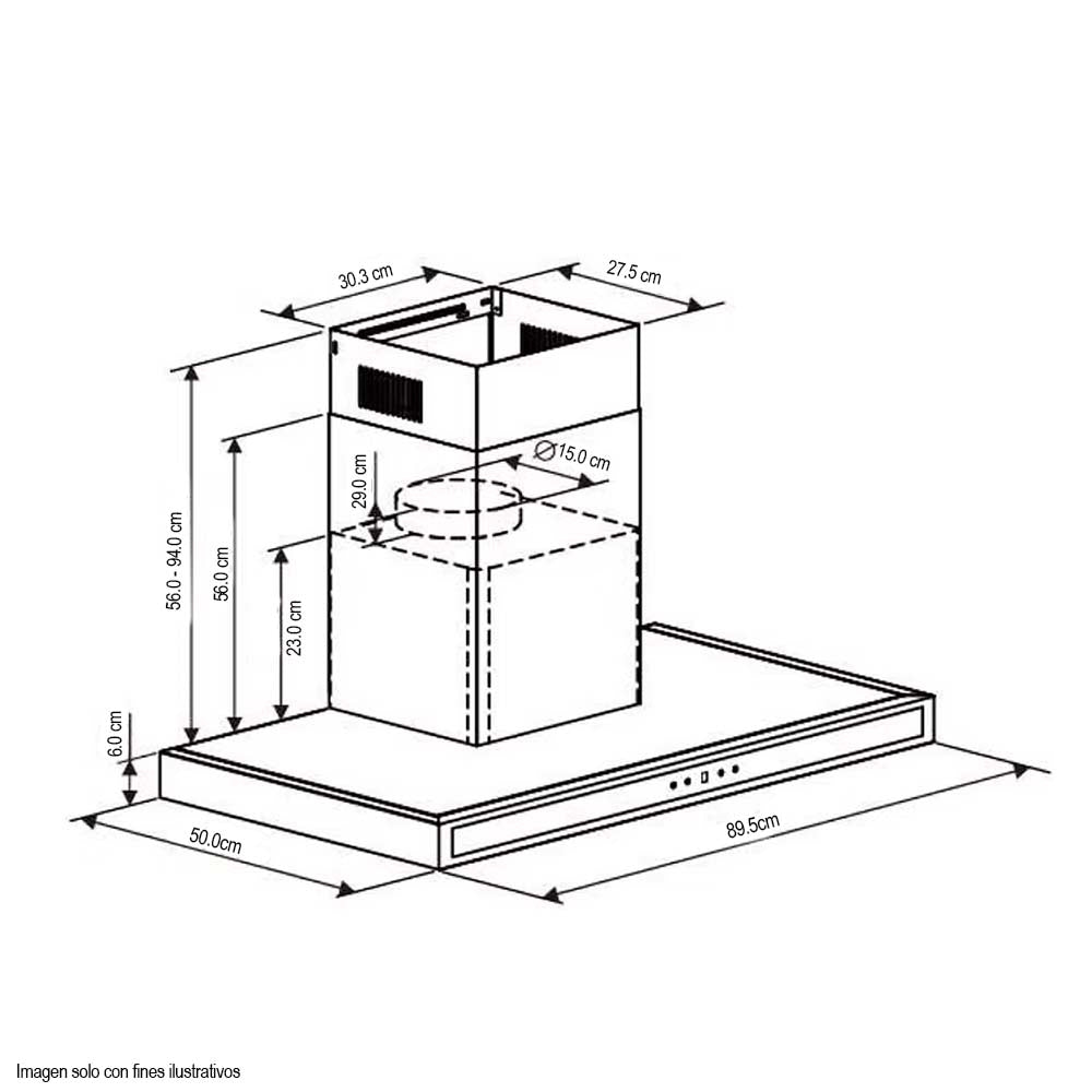 Extractor de grasa 90cm Quadrato 90 Acero inoxidable 2 chimeneas panel touch temporizador
