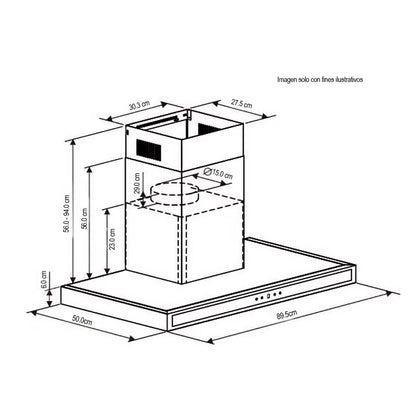 Extractor de grasa 90cm Quadrato 90 Acero inoxidable 2 chimeneas panel touch temporizador