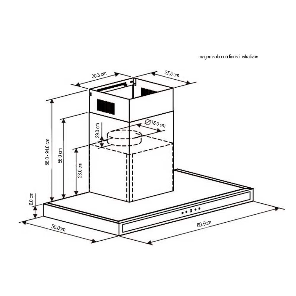 Extractor de grasa 90cm Quadrato 90 Acero inoxidable 2 chimeneas panel touch temporizador