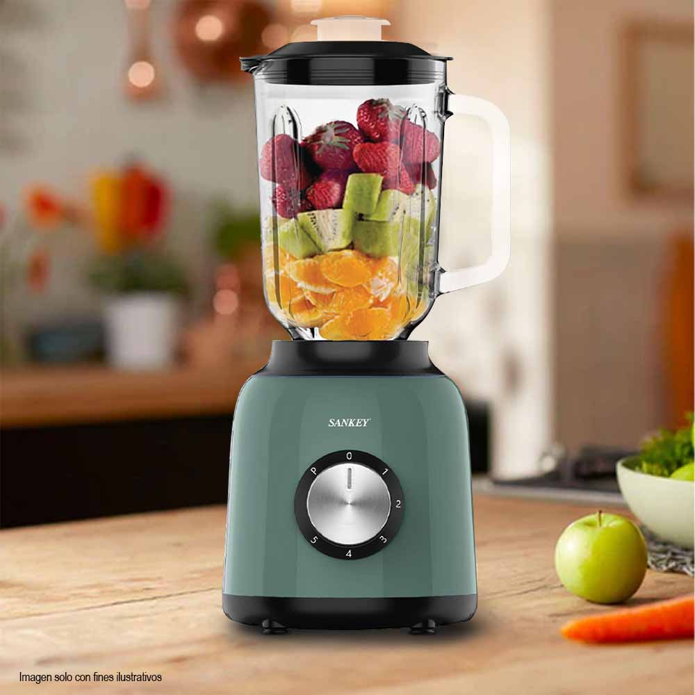 Licuadora BL-1283GG color verde jarra de vidrio de 1.5 litros Sankey
