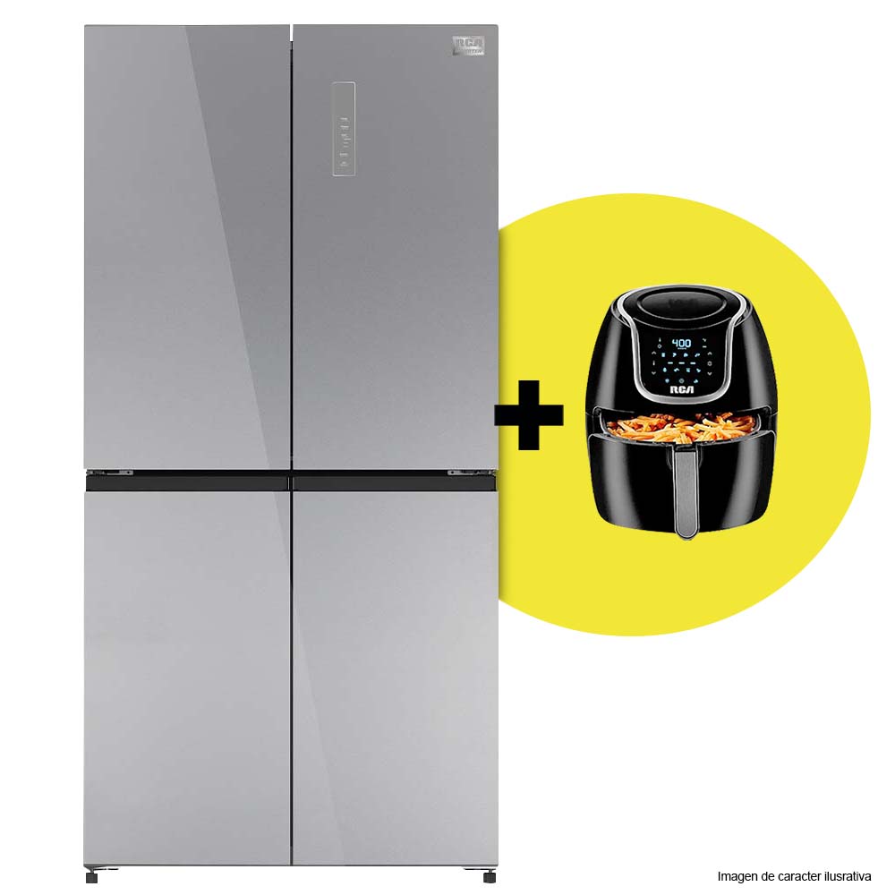 Combo RCA Refrigeradora 18pc RCCD18GD metal cooling Dual inverter + Freidora de aire RCAF35BX 1.3 litros