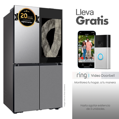 Refrigeradora 29pc French Door RF29DB9950QDED Samsung Bespoke con pantalla de 32" color acero inoxidable