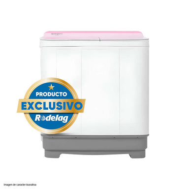 Lavadora semi automática 22kg NWM-22PK Nisato color blanca con tapa rosa.