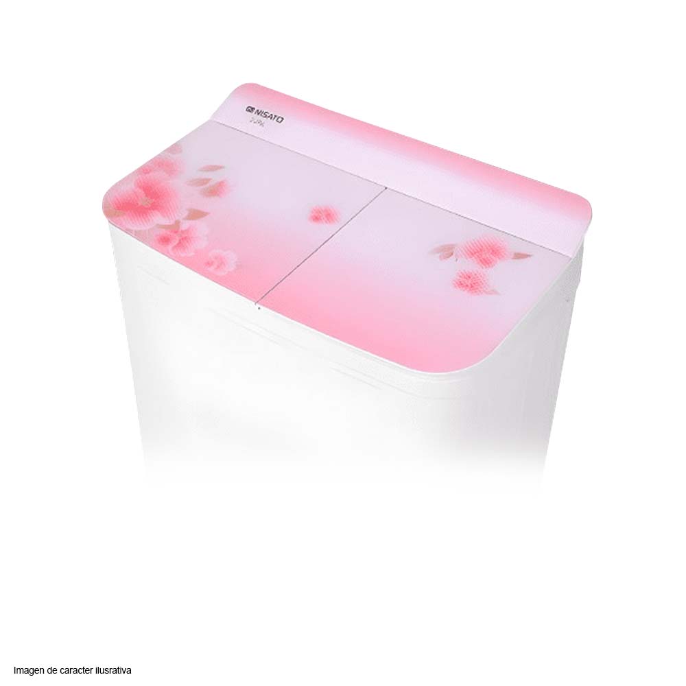 Lavadora semi automática 22kg NWM-22PK Nisato color blanca con tapa rosa.