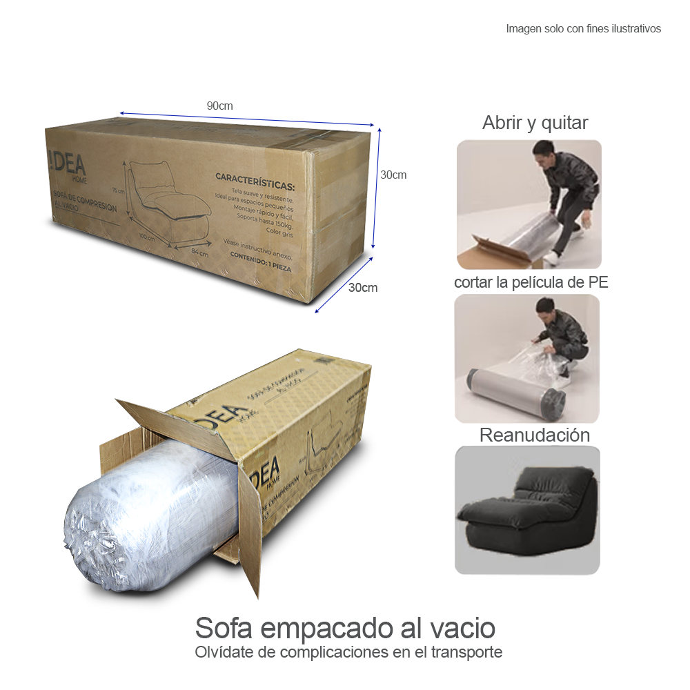 Sillón compresión H311112B color gris, tela suave al tacto y resistente.