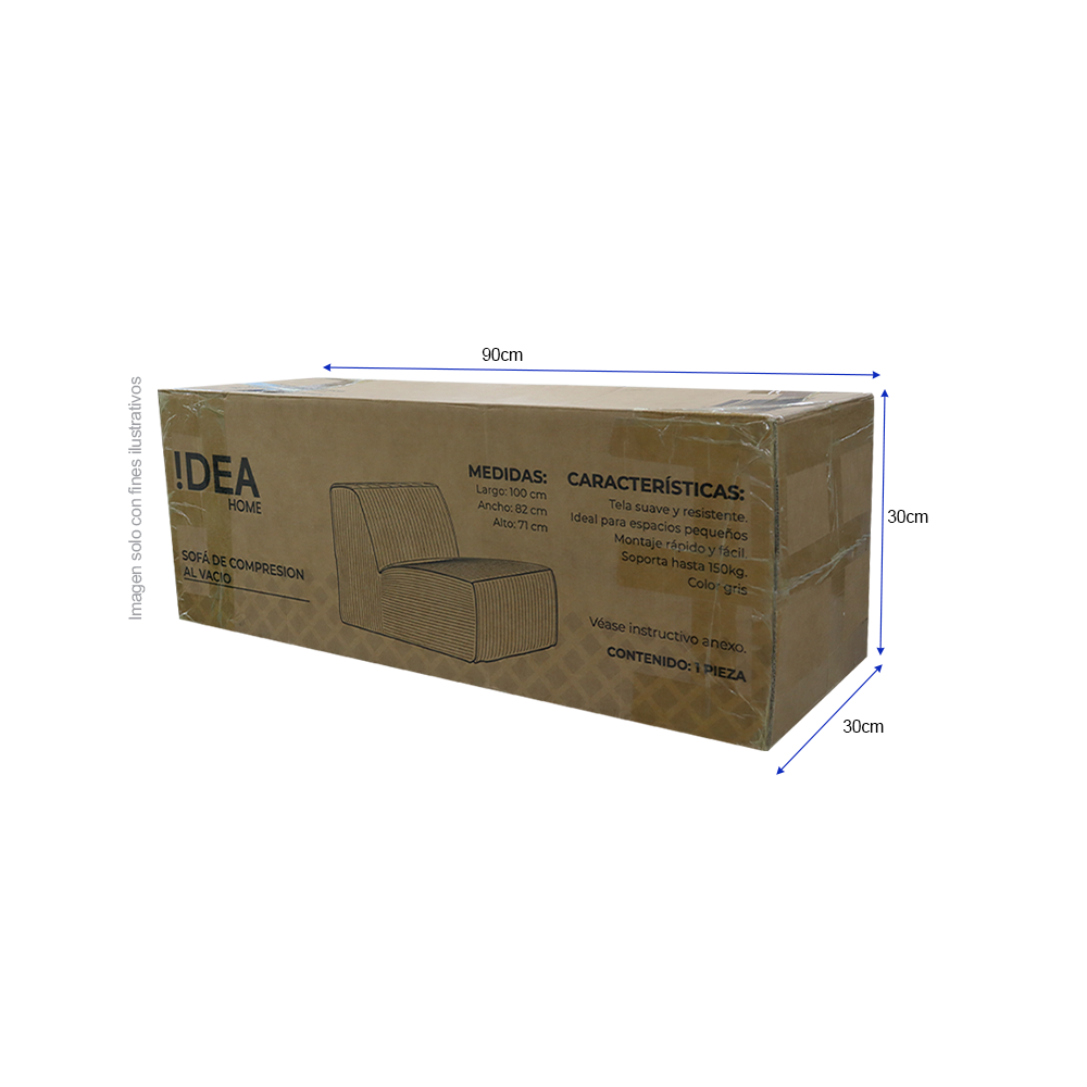 Sofá compresión H309190B color gris, tela suave al tacto y resistente.