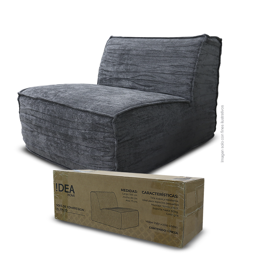 Sofá compresión H309190B color gris, tela suave al tacto y resistente.