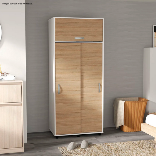 Armario 2 puertas AM33523 color blanco/arena estilo vintage moderno