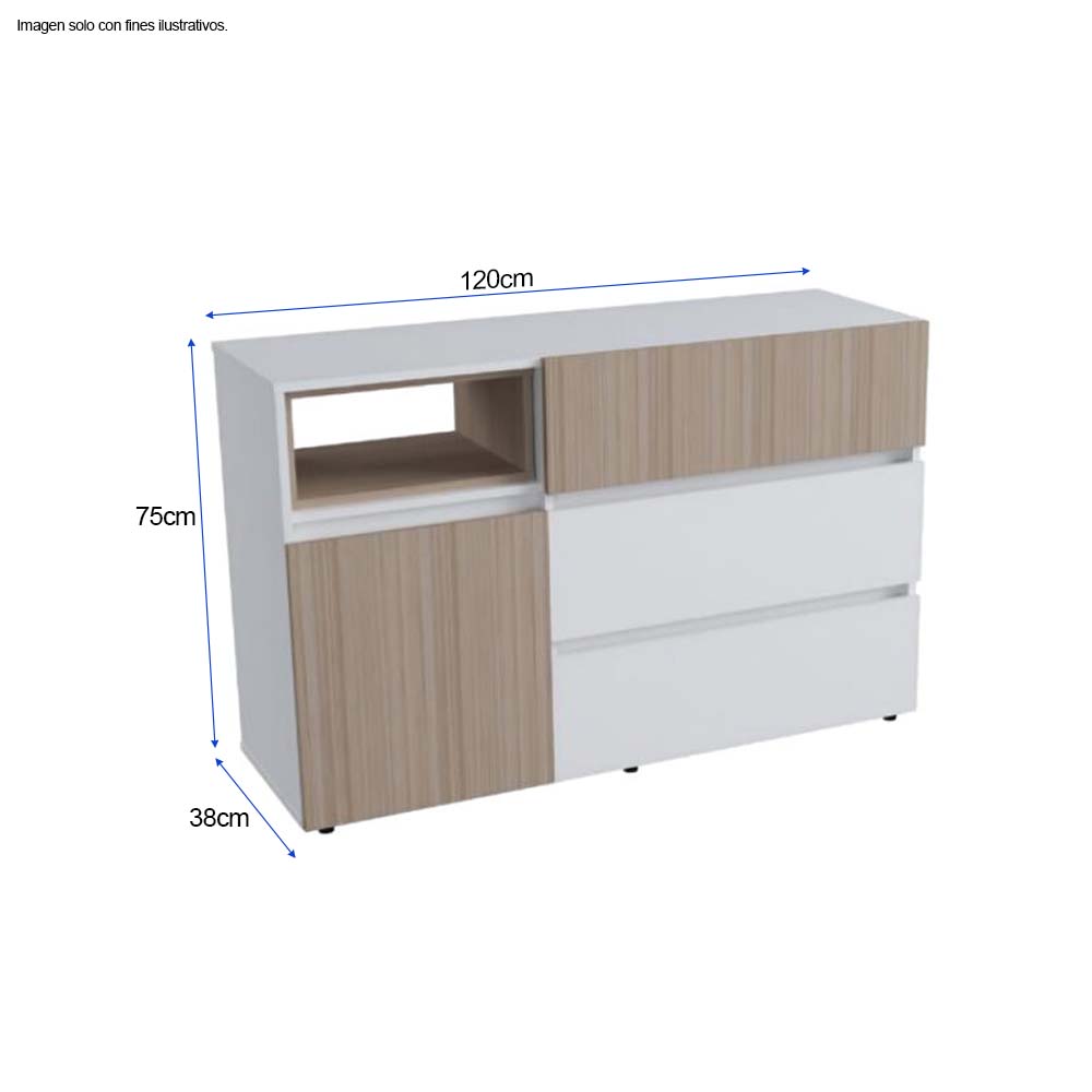 Cómoda COM10428 3 gavetas y 1 puerta, color arena+blanco inval