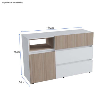 Cómoda COM10428 3 gavetas y 1 puerta, color arena+blanco inval