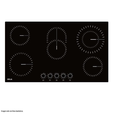 Estufa eléctrica Bari 90 Drija 5 quemadores EGO, perillas de lujo 9 niveles de potencia.