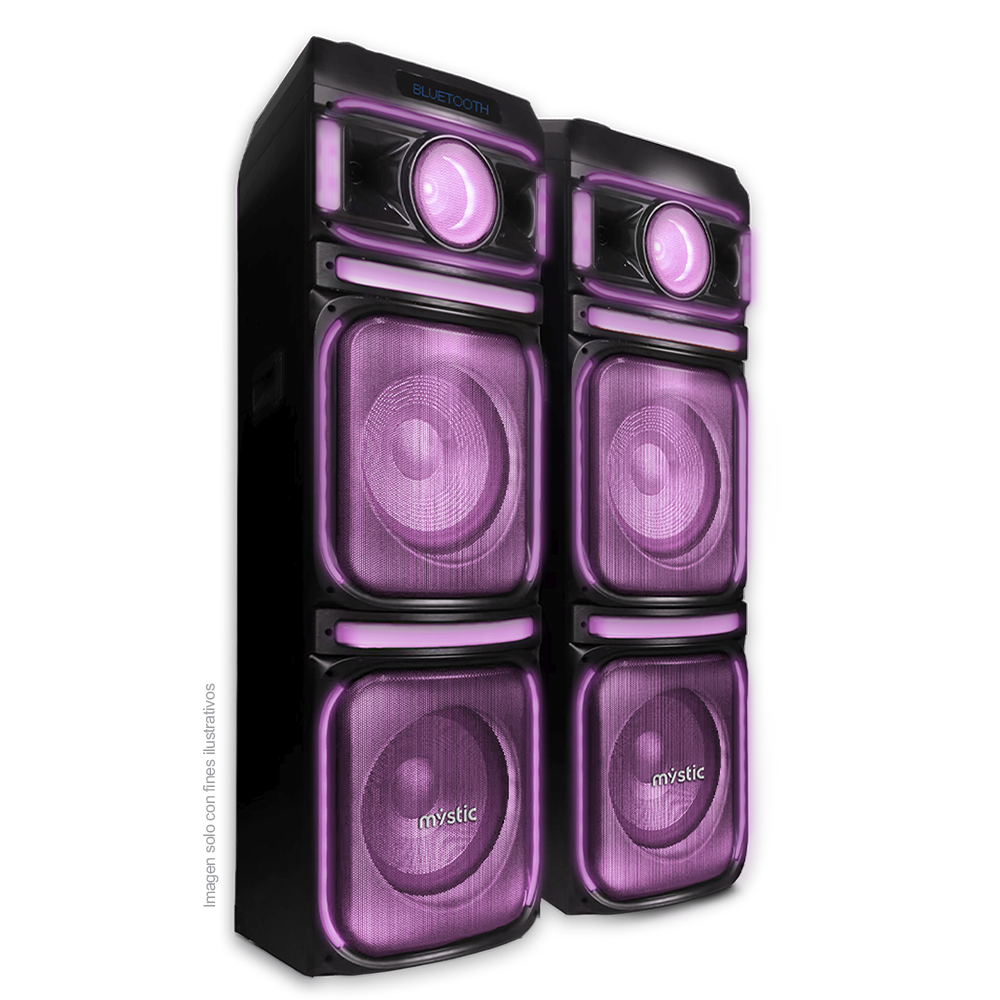 Sound max two, MYPS992U Mystic, audio con Bluetooth, Micrófono inalámbrico UHF, Radio FM, Luz LED. 200W RMS x 2