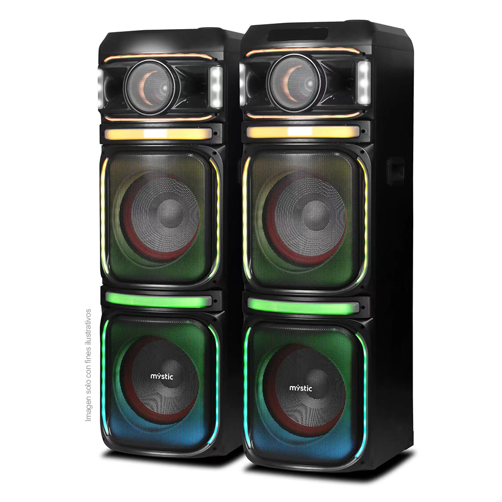 Sound max two, MYPS992U Mystic, audio con Bluetooth, Micrófono inalámbrico UHF, Radio FM, Luz LED. 200W RMS x 2