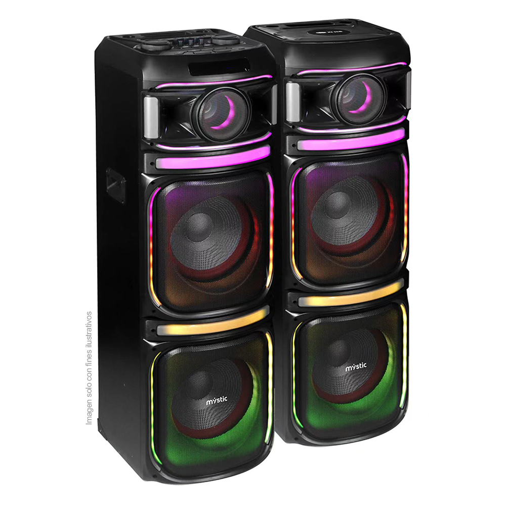 Sound max two, MYPS992U Mystic, audio con Bluetooth, Micrófono inalámbrico UHF, Radio FM, Luz LED. 200W RMS x 2