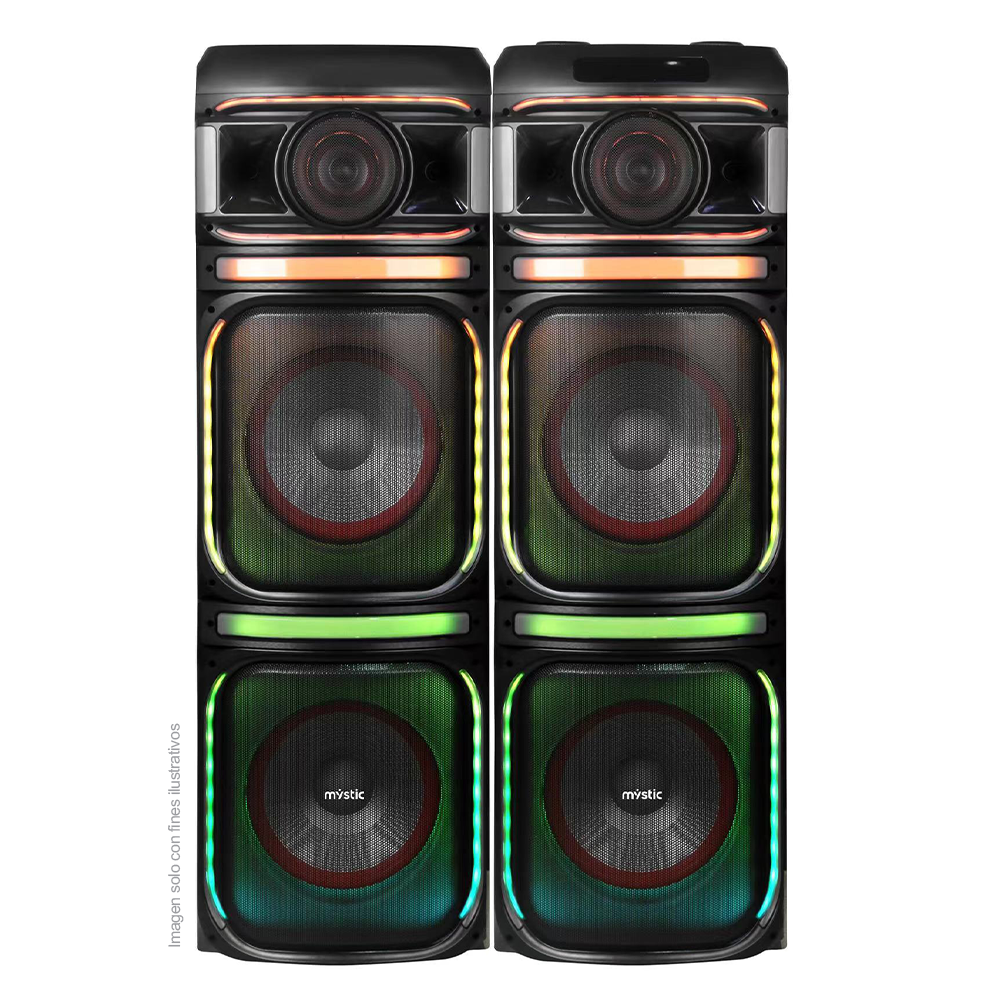 Sound max two, MYPS992U Mystic, audio con Bluetooth, Micrófono inalámbrico UHF, Radio FM, Luz LED. 200W RMS x 2