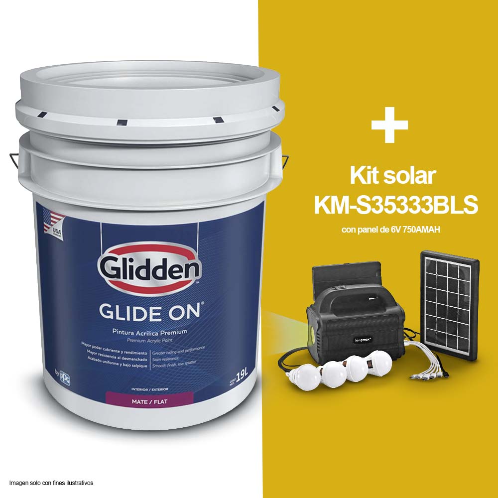 Combo de pintura base Glide-On acrílica mate pastel (tanque 5Gls.) + Kit solar KM-S35333BLS con panel de 6V 750AMAH