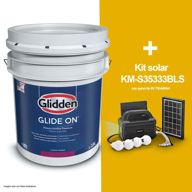 Combo de pintura base Glide-On acrílica mate Accent (tanque 5Gls.) + Kit solar KM-S35333BLS con panel de 6V 750AMAH