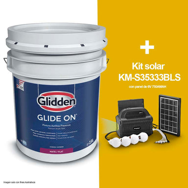 Combo de pintura base Glide-On acrílica mate U-Accent (tanque 5Gls.) + Kit solar KM-S35333BLS con panel de 6V 750AMAH