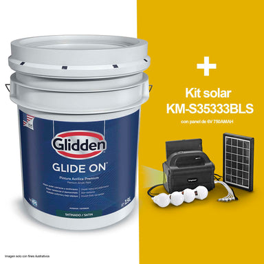 Combo de pintura base Glide-On Satín blanco (tanque 5Gls.) + Kit solar KM-S35333BLS con panel de 6V 750AMAH