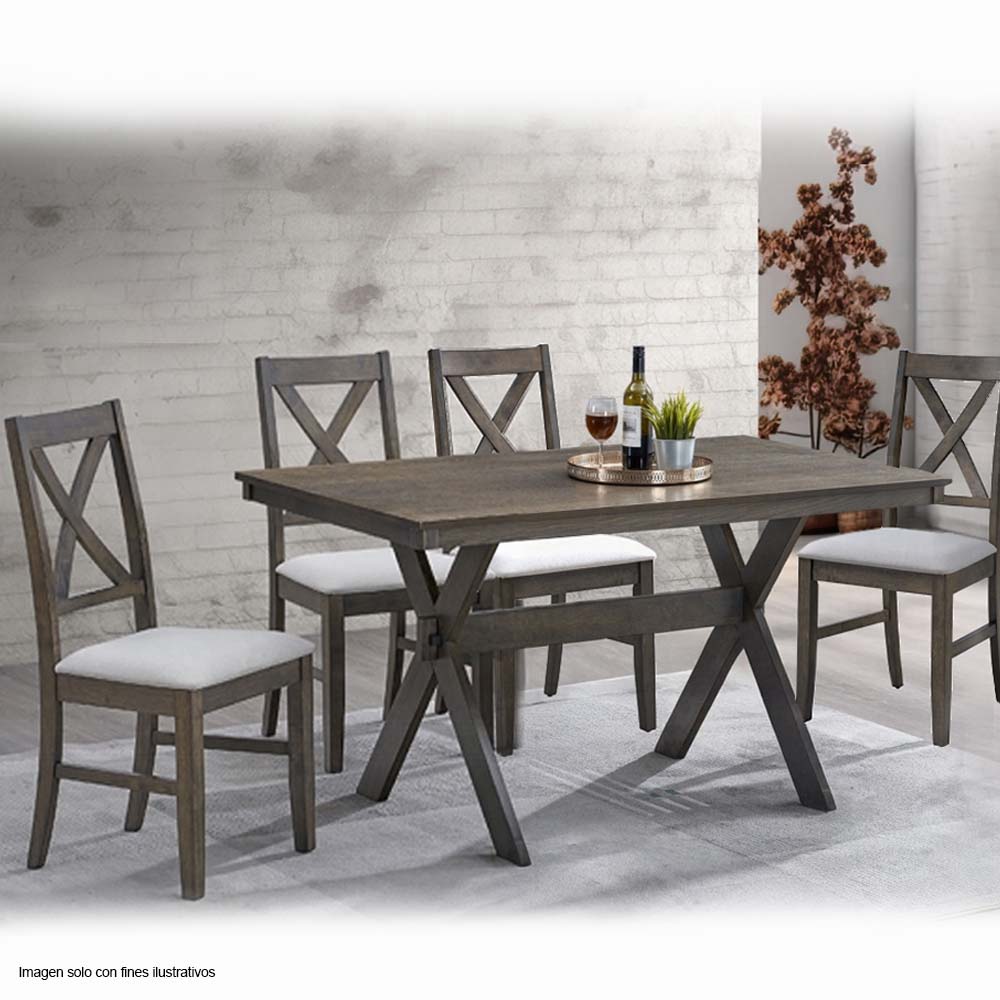 Mesa de comedor de 4 puestos + sillas Marit asiento acolchados en tela gris