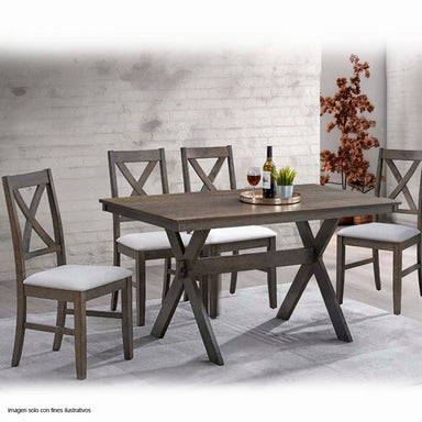 Mesa de comedor de 4 puestos + sillas Marit asiento acolchados en tela gris