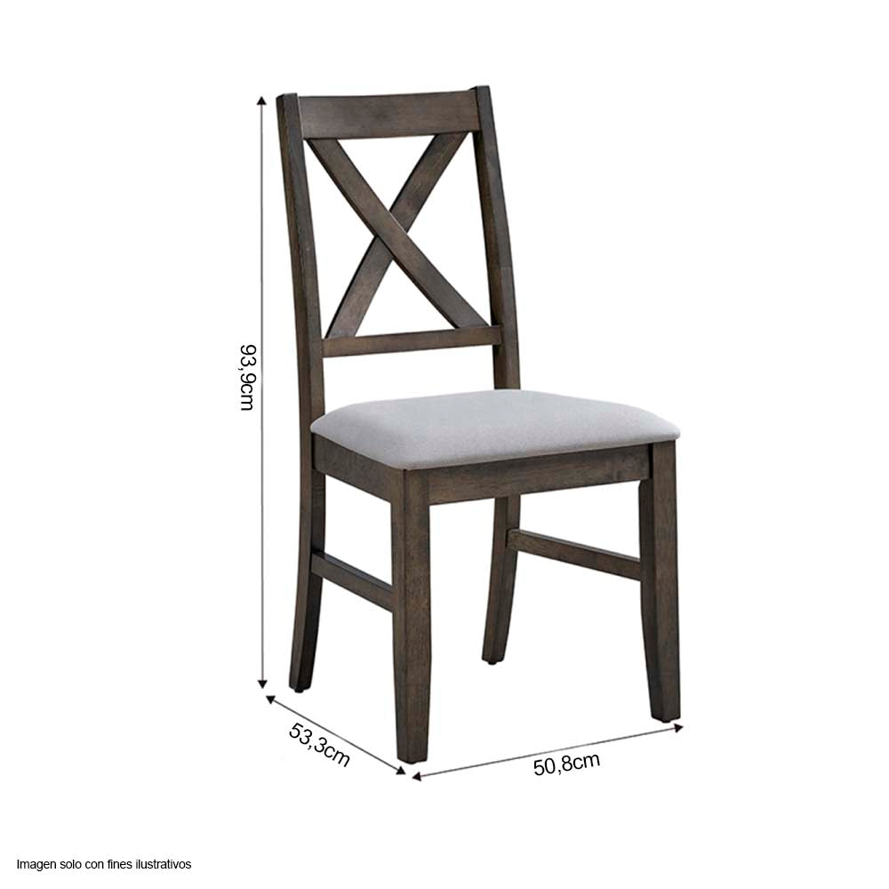 Mesa de comedor de 4 puestos + sillas Marit asiento acolchados en tela gris