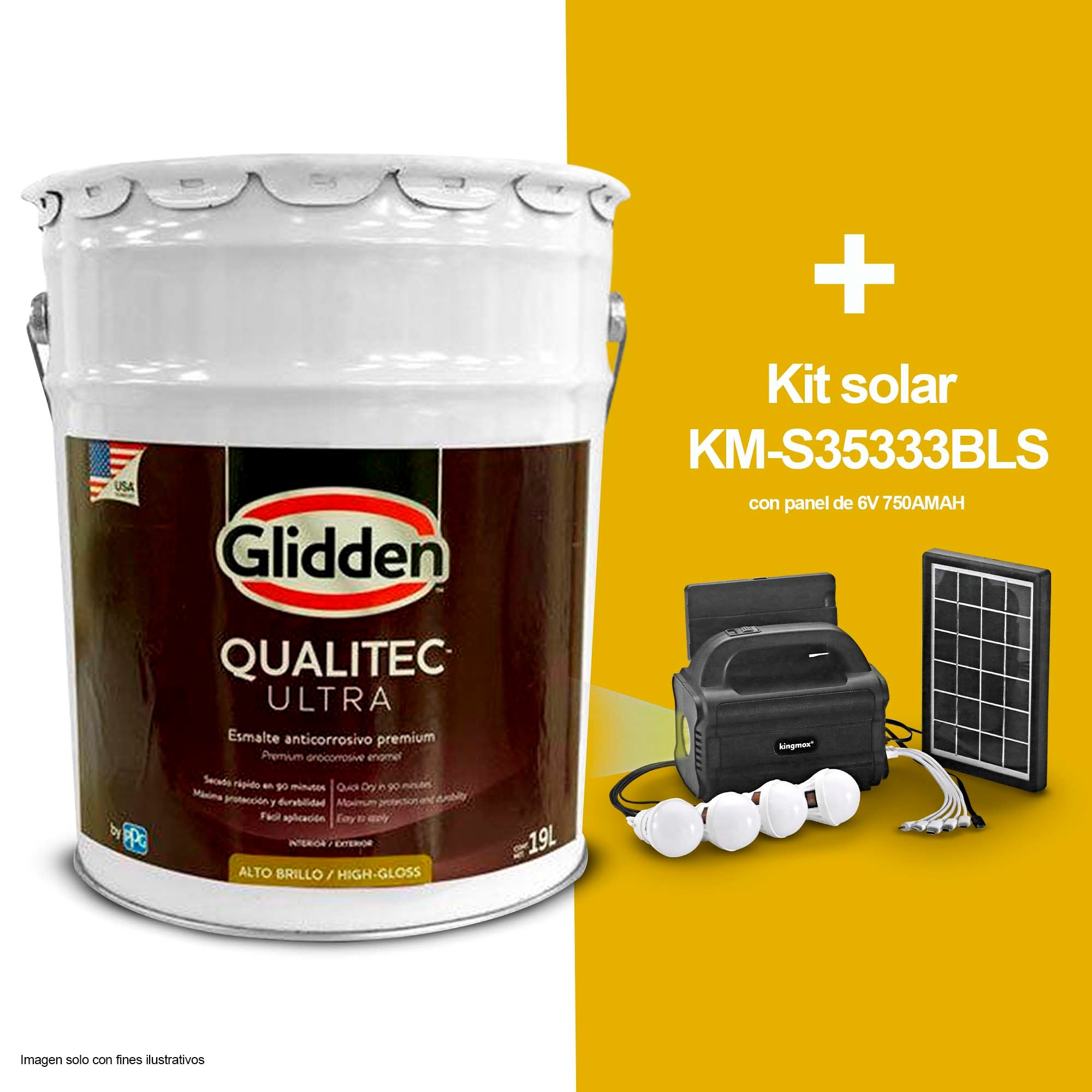 Combo de pintura anticorrosiva Qualitec Ultra Base intermedia (tanque 5Gls.) + Kit solar KM-S35333BLS con panel de 6V 750AMAH