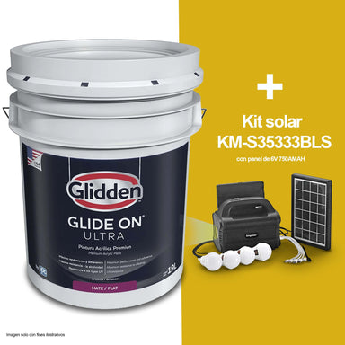 Combo de pintura base Glide-On Ultra Mate Pastel (tanque 5Gls.) + Kit solar KM-S35333BLS con panel de 6V 750AMAH