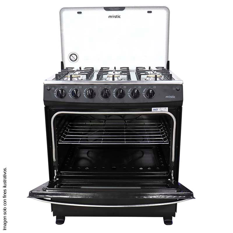 Estufa a gas 30" MY-ST6Q760-PHEL-B JADE  Mystic 6 quemadores tapa de vidrio