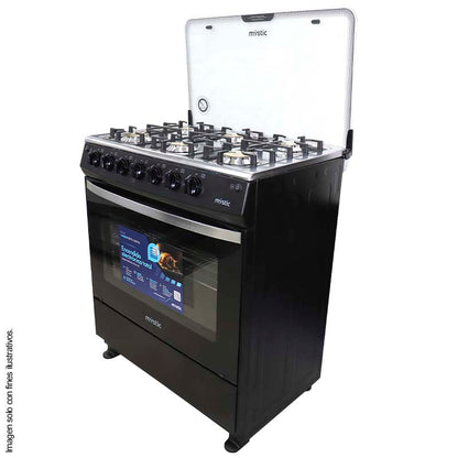 Estufa a gas 30" MY-ST6Q760-PHEL-B JADE  Mystic 6 quemadores tapa de vidrio
