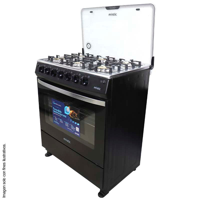 Estufa a gas 30" MY-ST6Q760-PHEL-B JADE  Mystic 6 quemadores tapa de vidrio